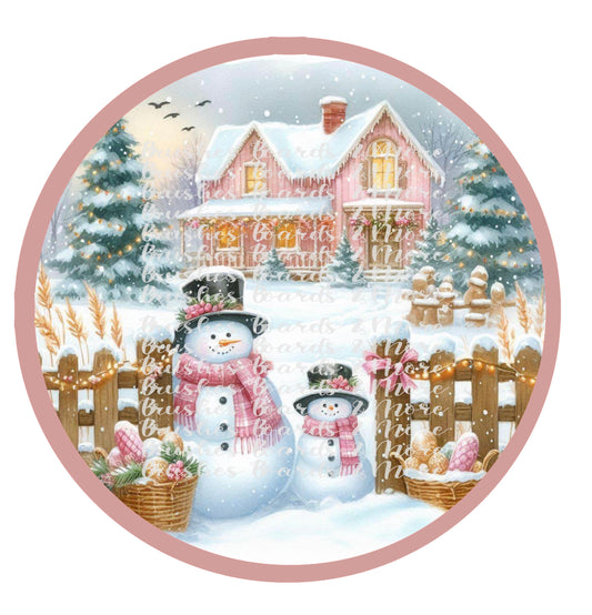 PINK AND GOLD SNOWMAN 3 DOOR PNG