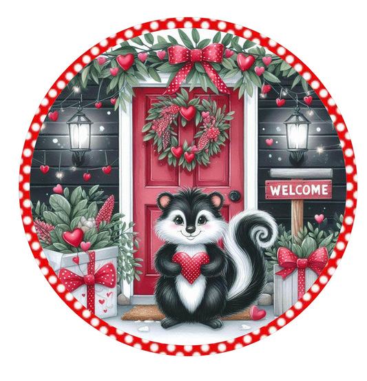 10” VALENTINE POLKA DOT SKUNK WREATH SIGN