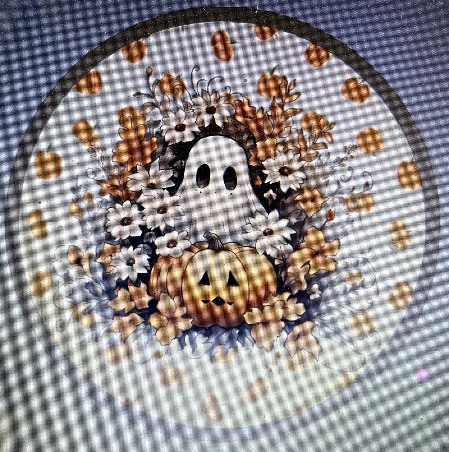 10" GHOST WITH FLOWERS WREATH SIGN