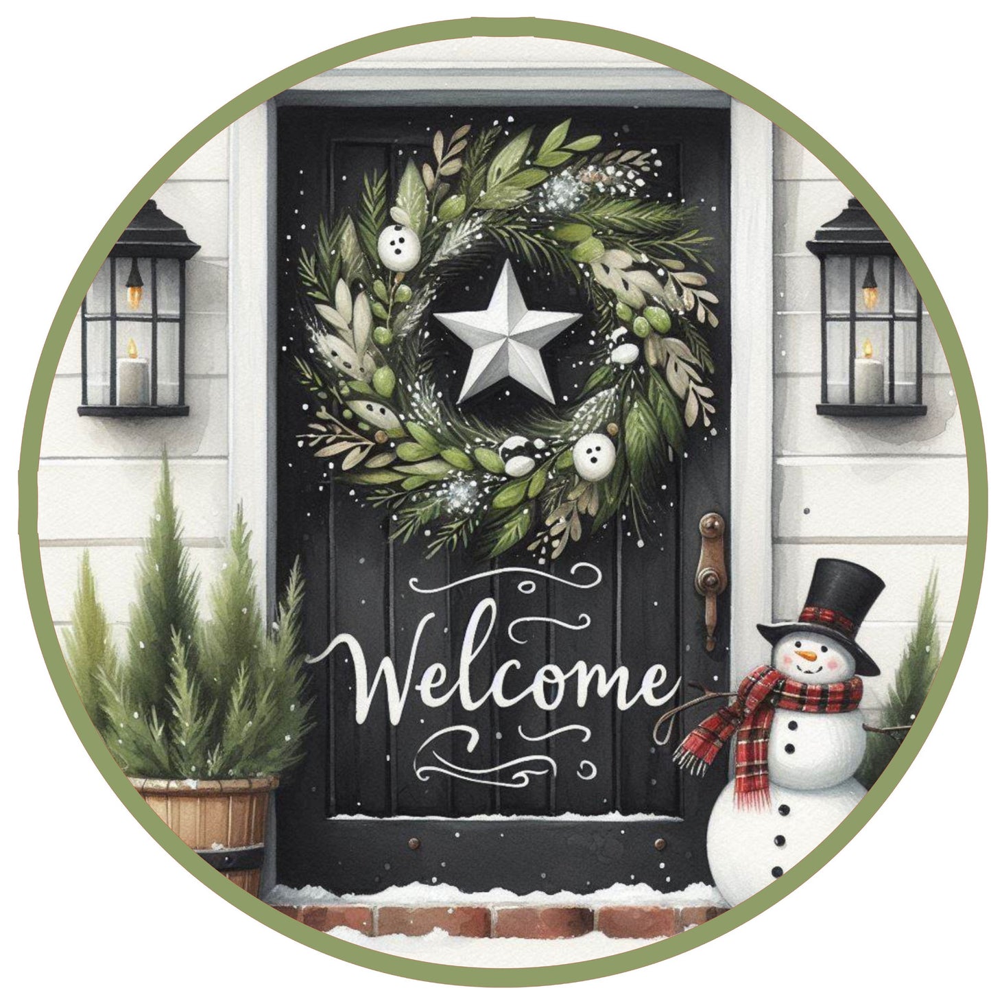 10" BLACK DOOR STAR GREENERY WREATH SIGN