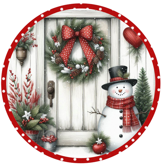 10" WHITE DOOR HEART SNOWMAN WREATH SIGN