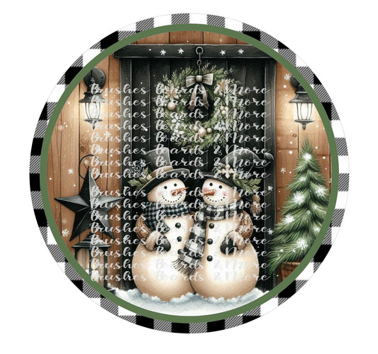 PRIMITIVE SNOWMAN COUPLE DOOR PNG