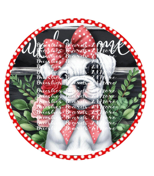 10” BOXER WITH ROSE VALENTINE WREATH SIGN