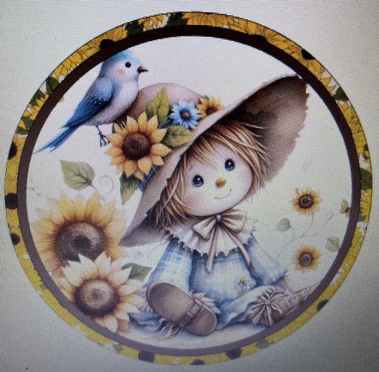 10" SUNFLOWER SCARECROW WREATH SIGN