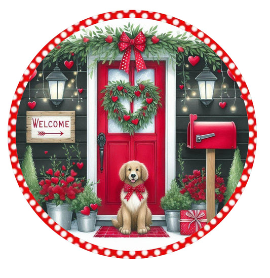 10” VALENTINE POLKA DOT DOG WREATH SIGN