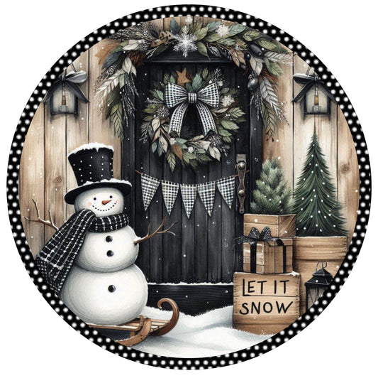 10" BLACK DOOR POLKA DOT SNOWMAN WREATH SIGN