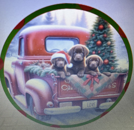 10" RED TRUCK WITH LABS WREATH SIGN