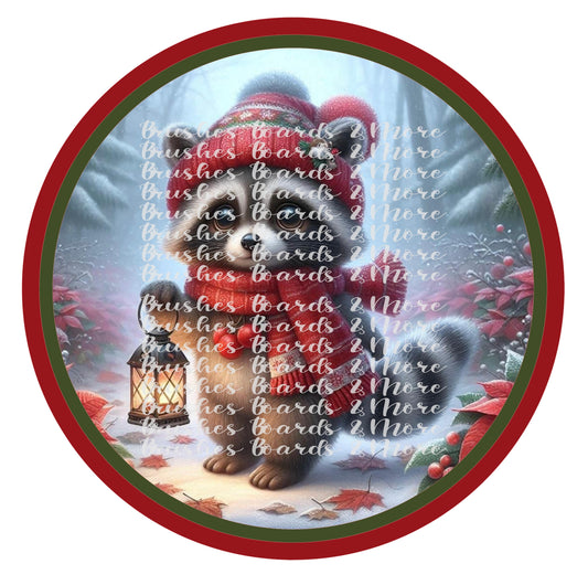 10” RACCOON WITH LANTERN WREATH SIGN