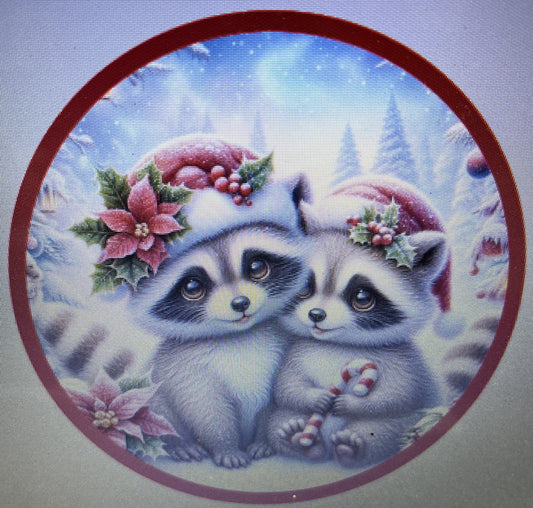 10" CHRISTMAS RACCOON WREATH SIGN