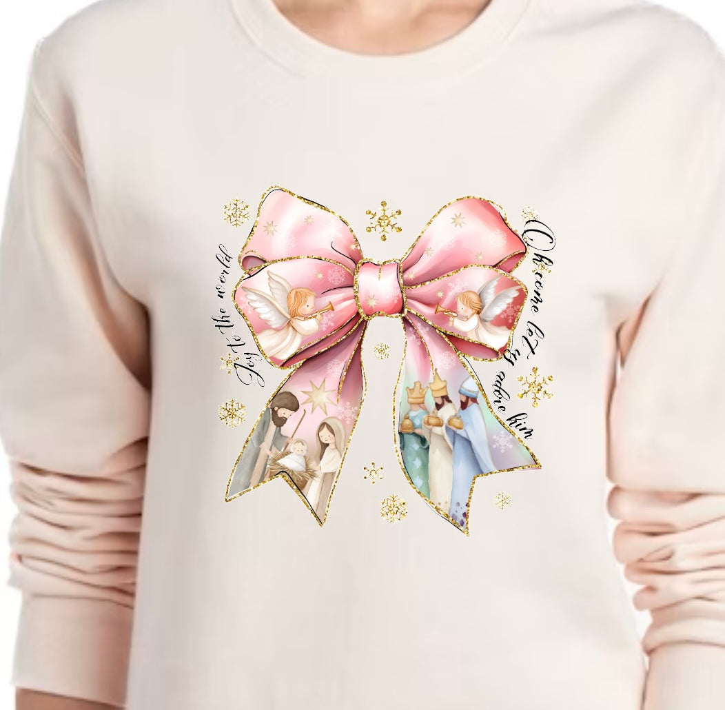 JOY TO THE WORLD PINK BOW DTF SWEATSHIRT