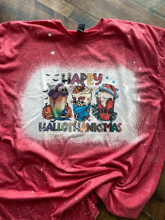 HAPPY HALLOTHANKSMAS BLEACHED T-SHIRT