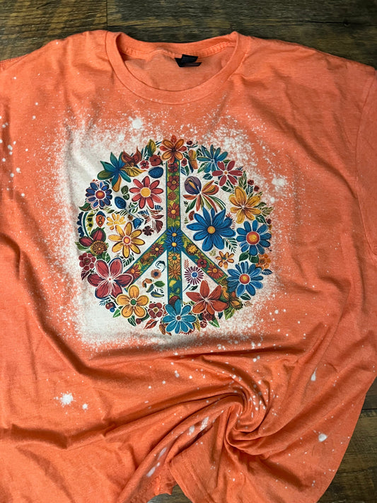 FLOWER PEACE SIGN BLEACHED T-SHIRT