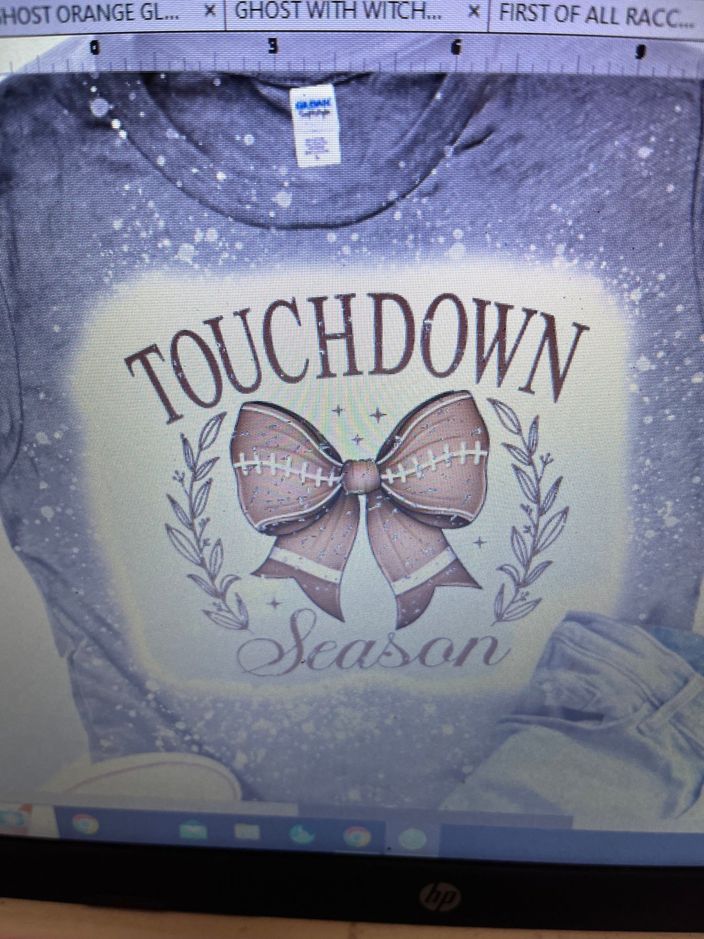 TOUCHDOWN SEASON WITH BOW BLEACHED T-SHIRT