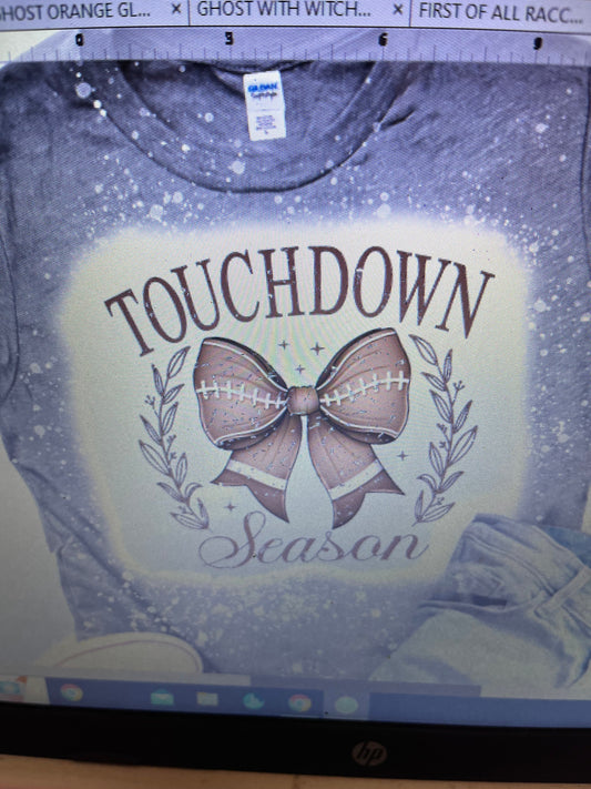 TOUCHDOWN SEASON WITH BOW BLEACHED T-SHIRT