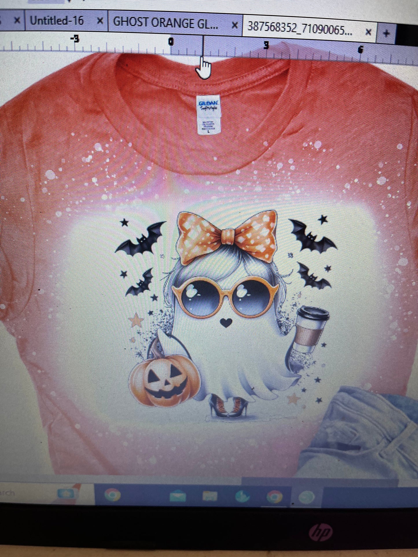 GHOST WITH ORANGE GLASSES BLEACHED T-SHIRT