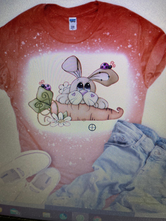 BUNNY WITH LADY BUGS BLEACHED T-SHIRT