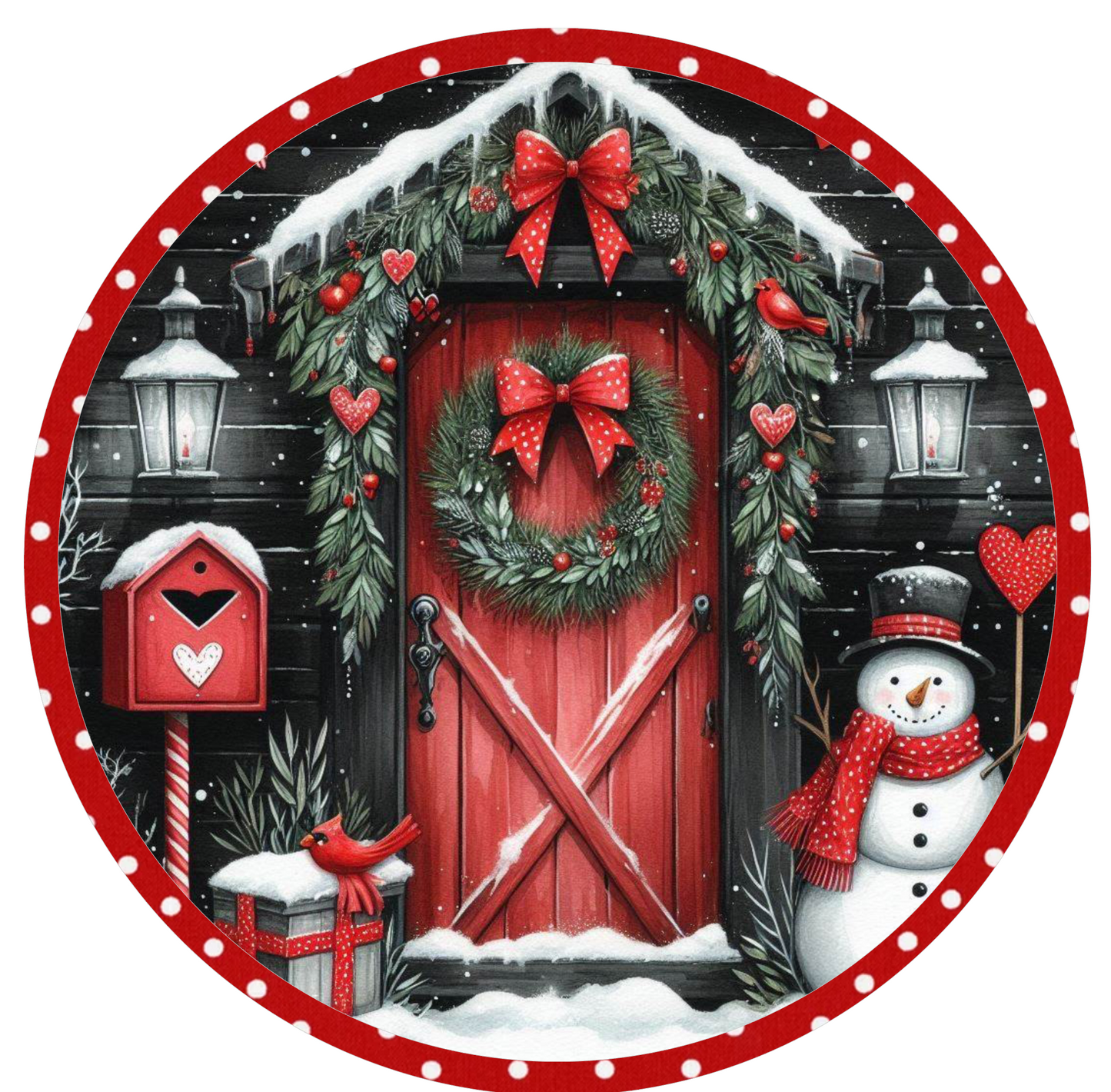 10" RED DOOR MAILBOX WREATH SIGN