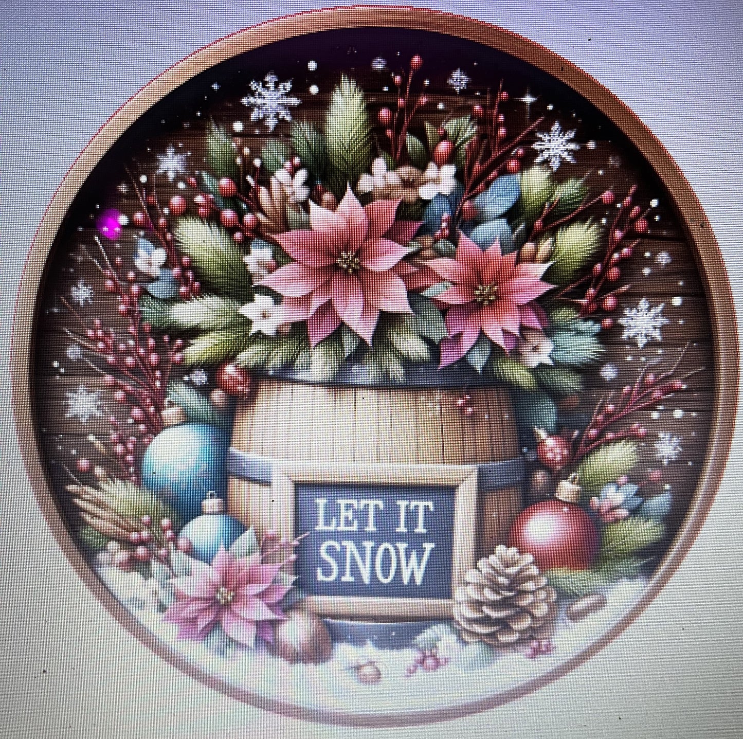 10" LET IT SNOW BARREL WREATH SIGN