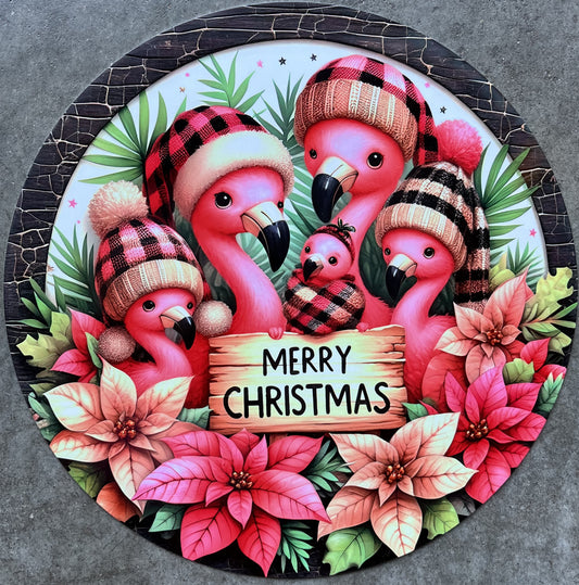 10" FLAMINGO CHRISTMAS WREATH SIGN