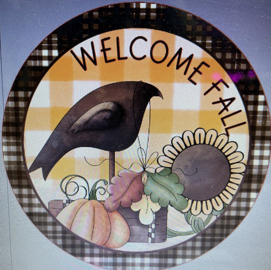 10" WELCOME FALL CROW PRIMITIVE WREATH SIGN