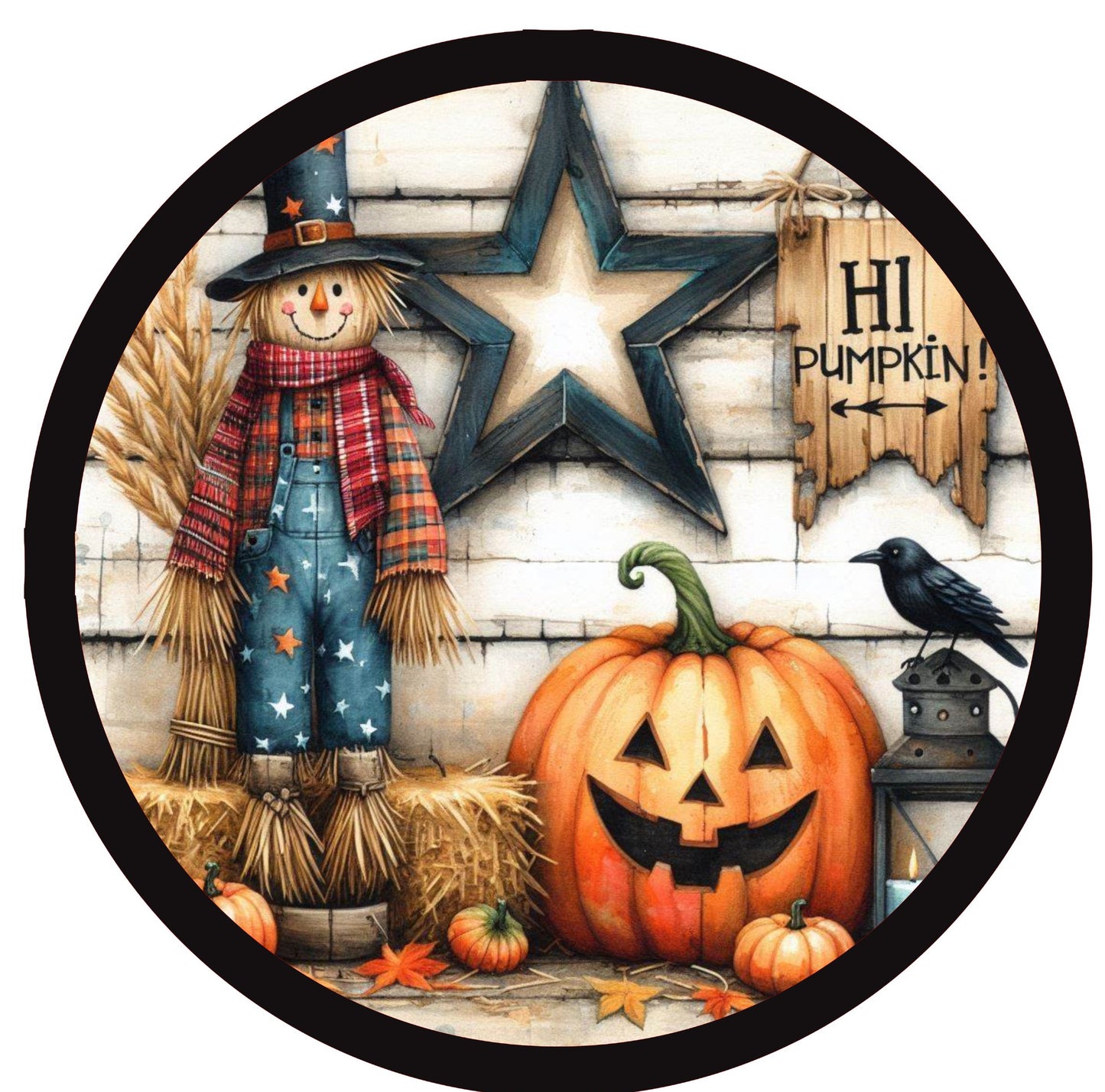 10" FALL SCARECROW STAR PRIMITIVE WREATH SIGN