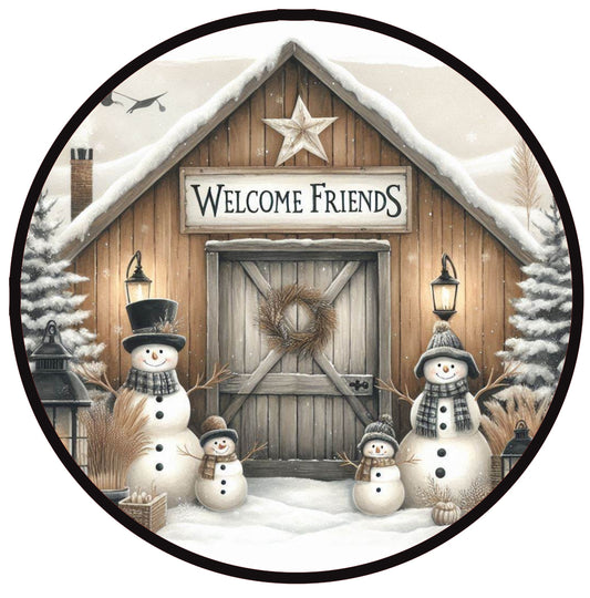 10" WELCOME FRIENDS TAN BARN WREATH SIGN