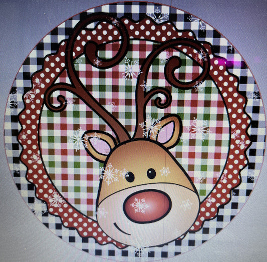 10" RED AND GREEN REINDEER WREATH SIGN