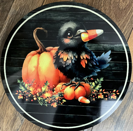 10" FALL PUMPKIN CROW WREATH SIGN