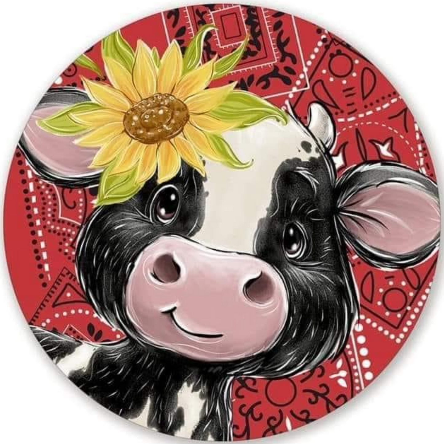 10" COW WITH SUNFLOWER WREATH SIGN