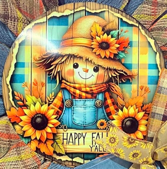 10" HAPPY FALL YALL SCARECROW WREATH SIGN