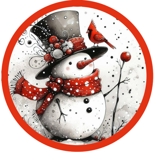 10" SNOWMAN WITH CARDINAL WREATH SIGN