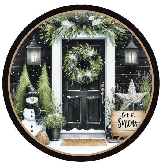 10" LET IT SNOW BLACK GREENERY WREATH SIGN