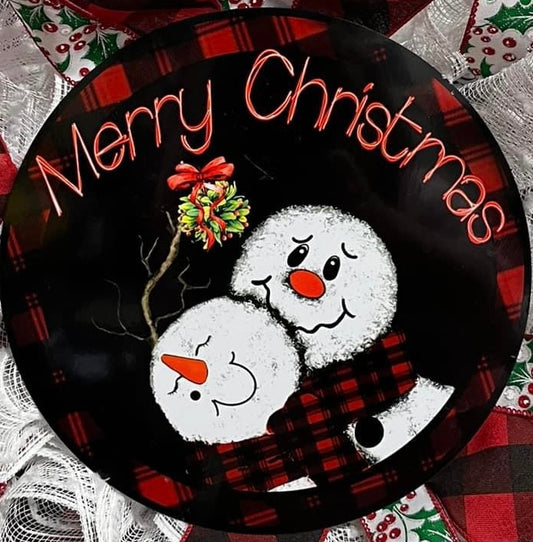 10" MERRY CHRISTMAS SNOWMAN WREATH SIGN